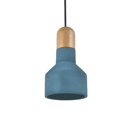 Industrial Grey/Red/Blue Cement Hanging Ceiling Lamp With Jar-Shaped Pendant And Wood Top