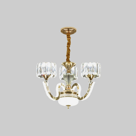 Modern Gold Drum Chandelier With Crystal Block Design - Led Ceiling Lamp For Living Room