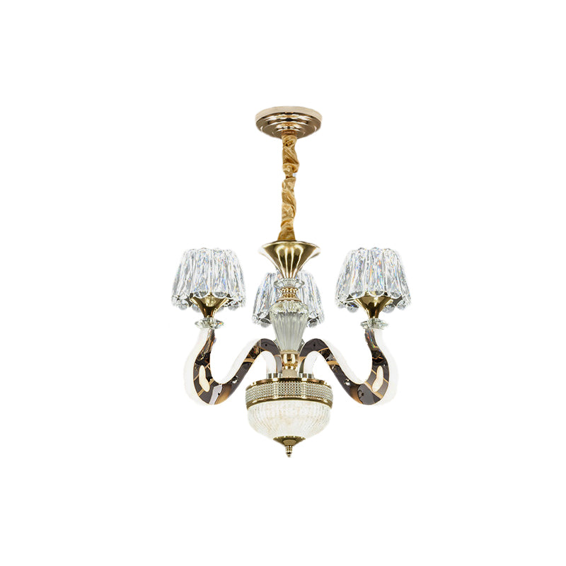 Modernist Conical Clear Crystal Hanging Light Kit - 3/5 Head Led Chandelier Pendant Lamp For Bedroom