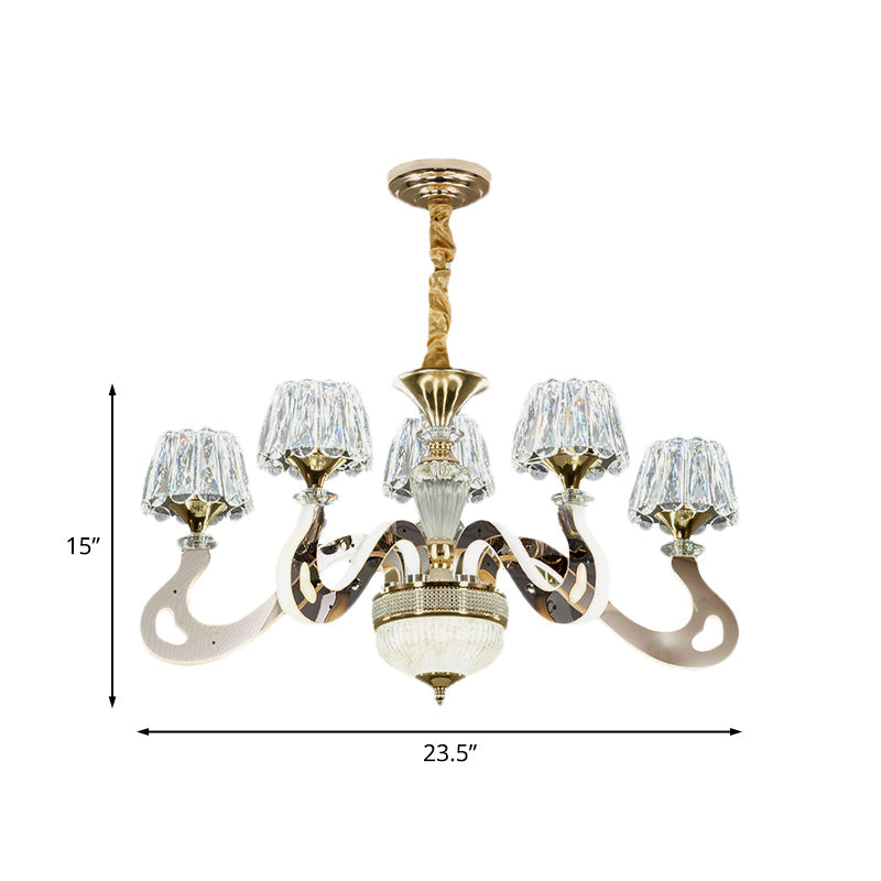 Modernist Conical Clear Crystal Hanging Light Kit - 3/5 Head Led Chandelier Pendant Lamp For Bedroom