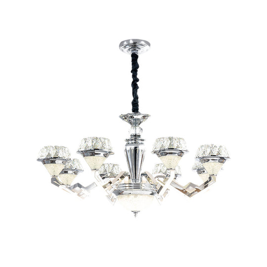 Modern 6/8 Bulb Diamond Chandelier With Crystal Suspension Pendant In Chrome