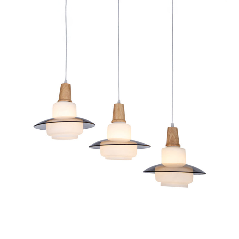 Modern White Glass Gourd Multi Pendant Ceiling Light With Wood Hanging Lamp Fixture - 3-Light