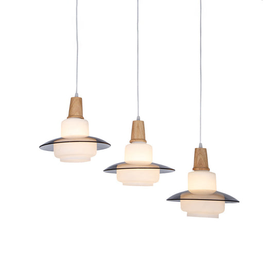Modern White Glass Gourd Multi Pendant Ceiling Light With Wood Hanging Lamp Fixture - 3-Light