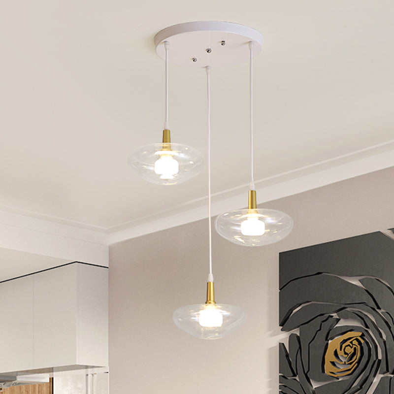 Vintage Oval Clear Glass Chandelier - Elegant Dining Room Pendant Lamp With 3 Bulbs And Stylish
