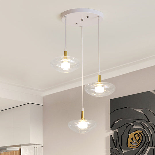 Vintage Oval Clear Glass Chandelier - Elegant Dining Room Pendant Lamp With 3 Bulbs And Stylish