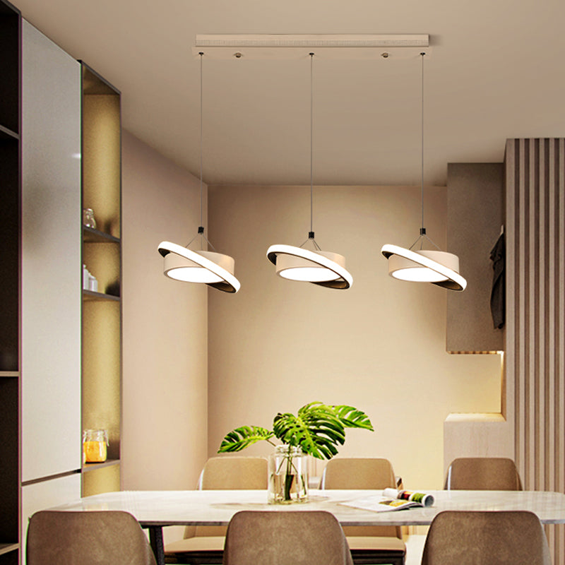 Contemporary Metal Drum Pendant Light With 3 Bulbs And Rotatable Ring In Warm/White White /