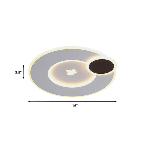 Modern Round Led Ceiling Light With Maple Leaf Pattern - 16’/19.5’ Wide White Flushmount For