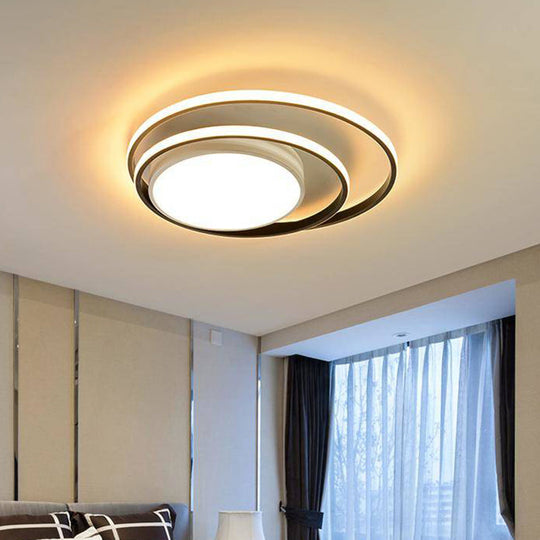 Led Bedroom Flush Mount Fixture With Dual Rings Acrylic Shade In Warm/White Light 16/19.5 Wide -