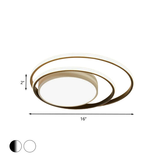 Led Bedroom Flush Mount Fixture With Dual Rings Acrylic Shade In Warm/White Light 16’/19.5’