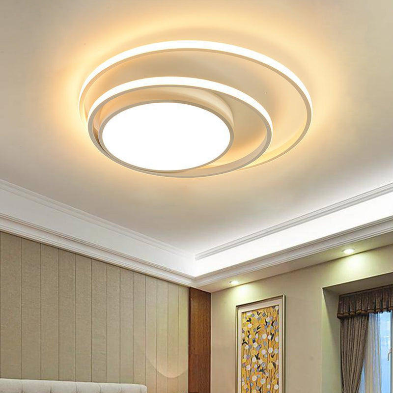 Led Bedroom Flush Mount Fixture With Dual Rings Acrylic Shade In Warm/White Light 16’/19.5’