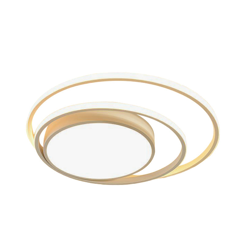 Led Bedroom Flush Mount Fixture With Dual Rings Acrylic Shade In Warm/White Light 16/19.5 Wide -