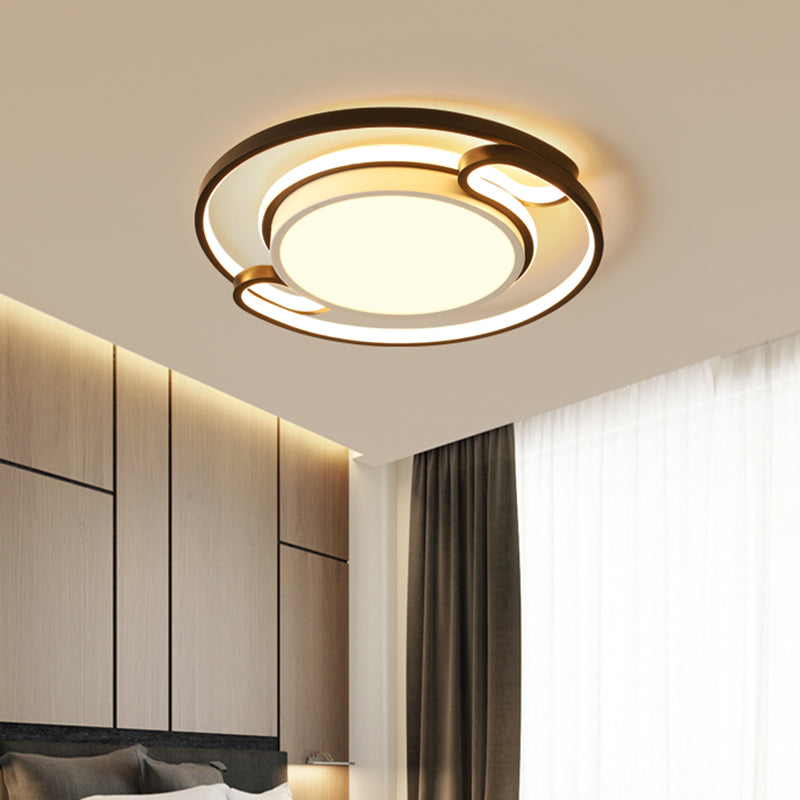 Modern Black Semi-Ring Led Flushmount For Bedroom 16/20.5 Wide Ceiling Mount Lighting / 16.5