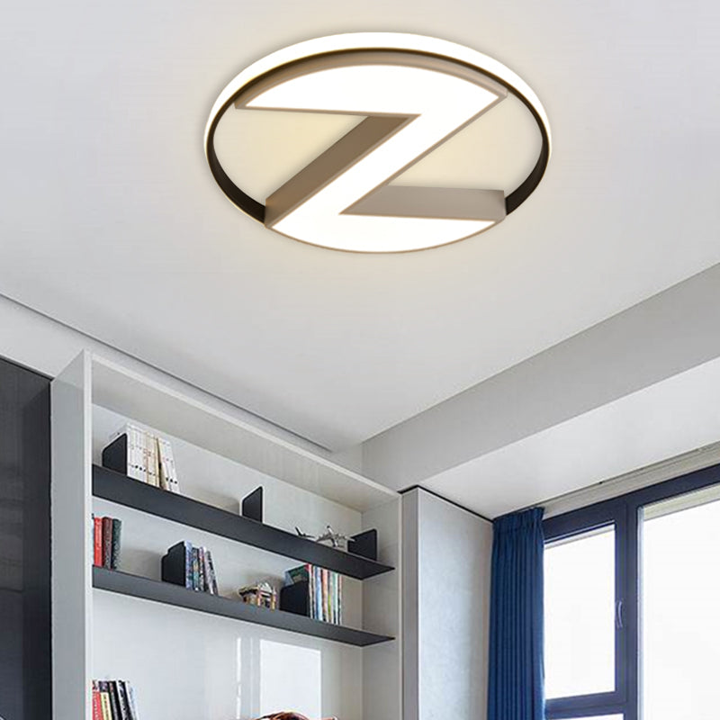 Contemporary Black And White Z-Shape Flush Mount Light Fixture - 18/21.5 Wide Metallic Led Lamp With