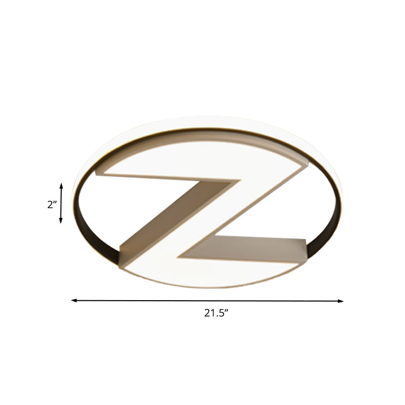 Contemporary Black And White Z-Shape Flush Mount Light Fixture - 18/21.5 Wide Metallic Led Lamp With