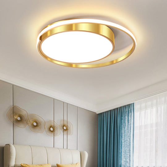 Modern Metal Drum Led Ceiling Fixture Gold Flush Light With Ring Design - Ideal For Bedroom