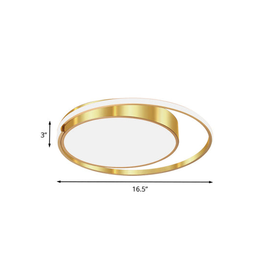 Modern Metal Drum Led Ceiling Fixture Gold Flush Light With Ring Design - Ideal For Bedroom