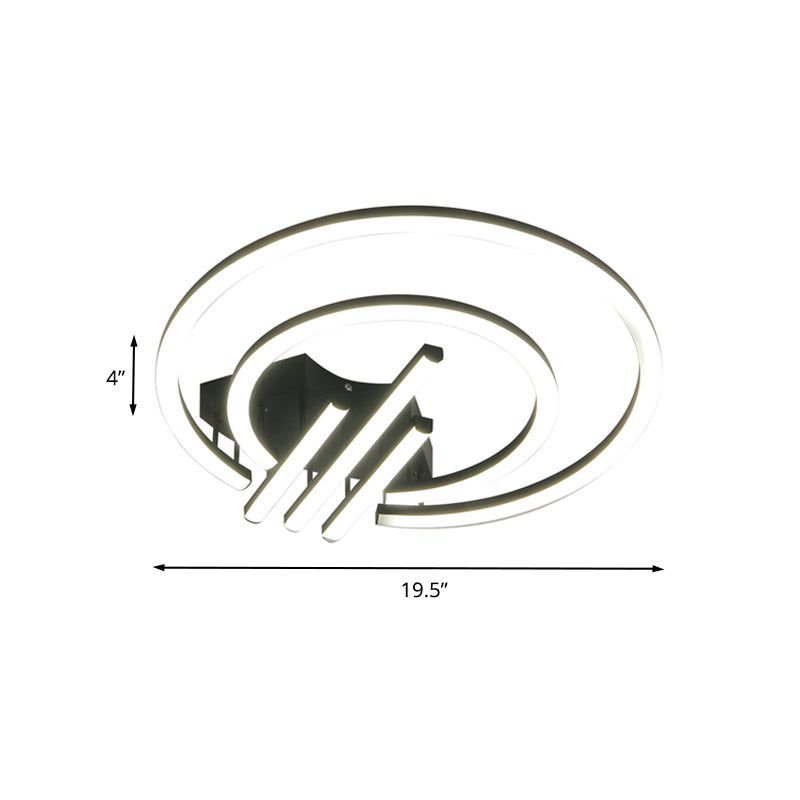 Contemporary Black Circular Led Flush Mount Ceiling Light 15’/19.5’ Wide Warm/White Acrylic Fixture