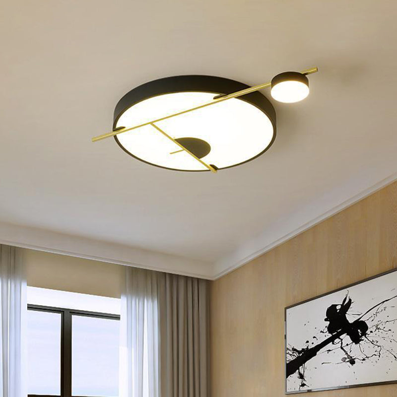 Modernist Led Flush Mount Ceiling Lamp Black/White-Gold Drum Fixture Acrylic Shade Warm/White Light
