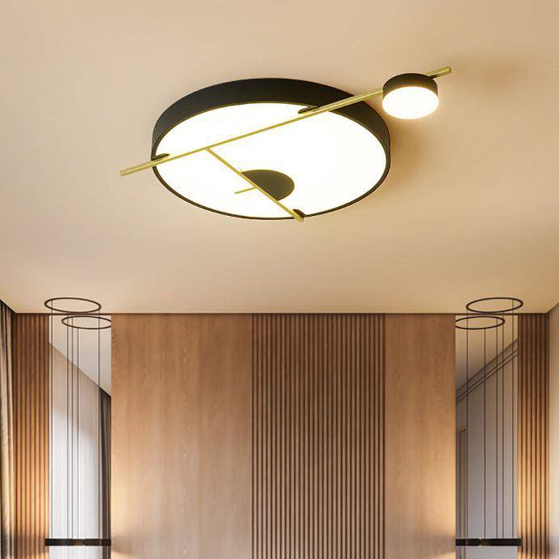 Modernist Led Flush Mount Ceiling Lamp Black/White - Gold Drum Fixture Acrylic Shade Warm/White