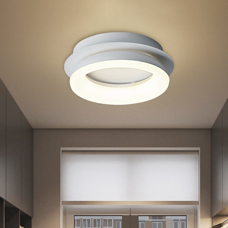 Minimalist Metal Led Ceiling Pendant Light - White Round/Square Flush Mount For Bedroom In