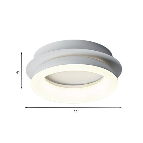 Minimalist Metal Led Ceiling Pendant Light - White Round/Square Flush Mount For Bedroom In