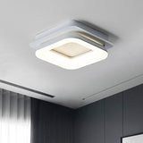Minimalist Metal Led Ceiling Pendant Light - White Round/Square Flush Mount For Bedroom In