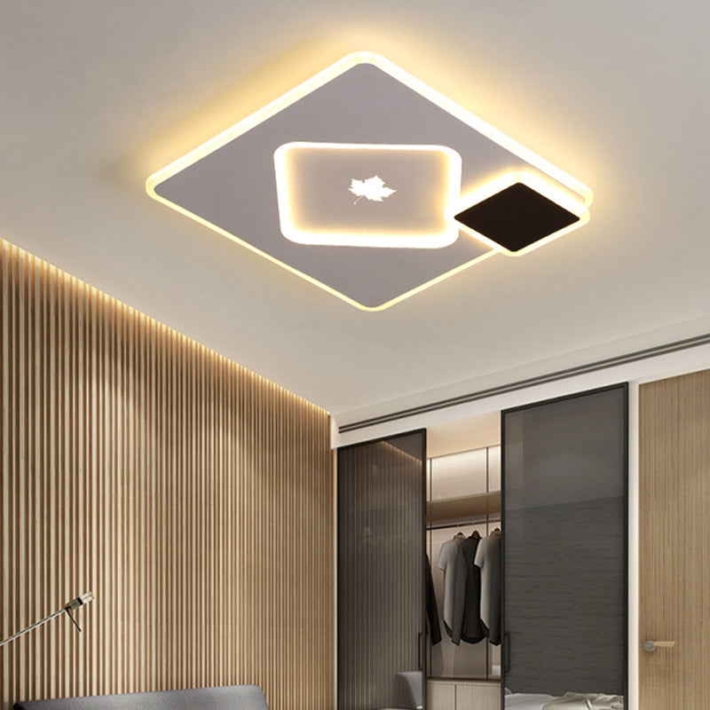 Modern Acrylic Led Flush Mount Light Fixture With Maple Leaf Pattern - 16/19.5 Wide Black/White