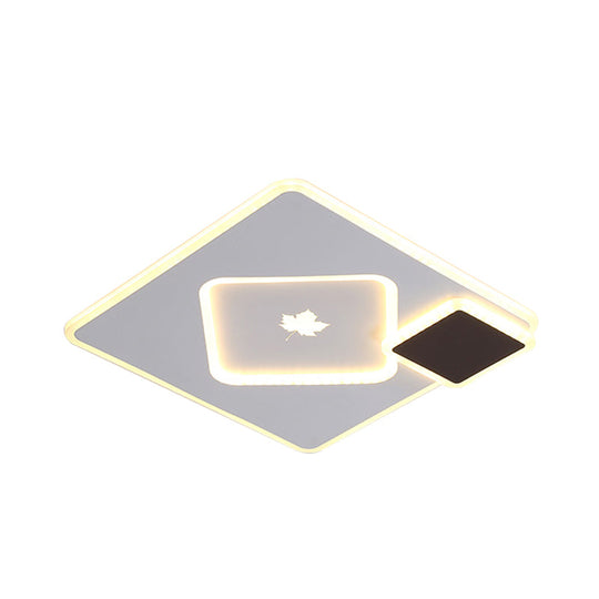 Modern Acrylic Led Flush Mount Light Fixture With Maple Leaf Pattern - 16/19.5 Wide Black/White