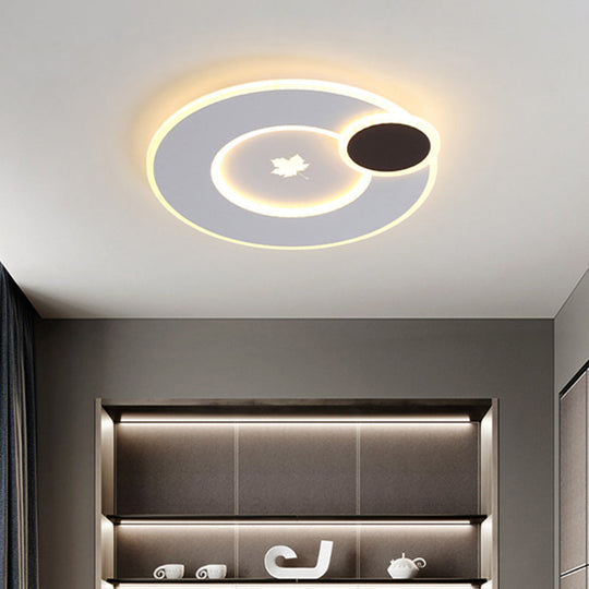 Modern Acrylic Led Flush Mount Light Fixture With Maple Leaf Pattern - 16/19.5 Wide Black/White