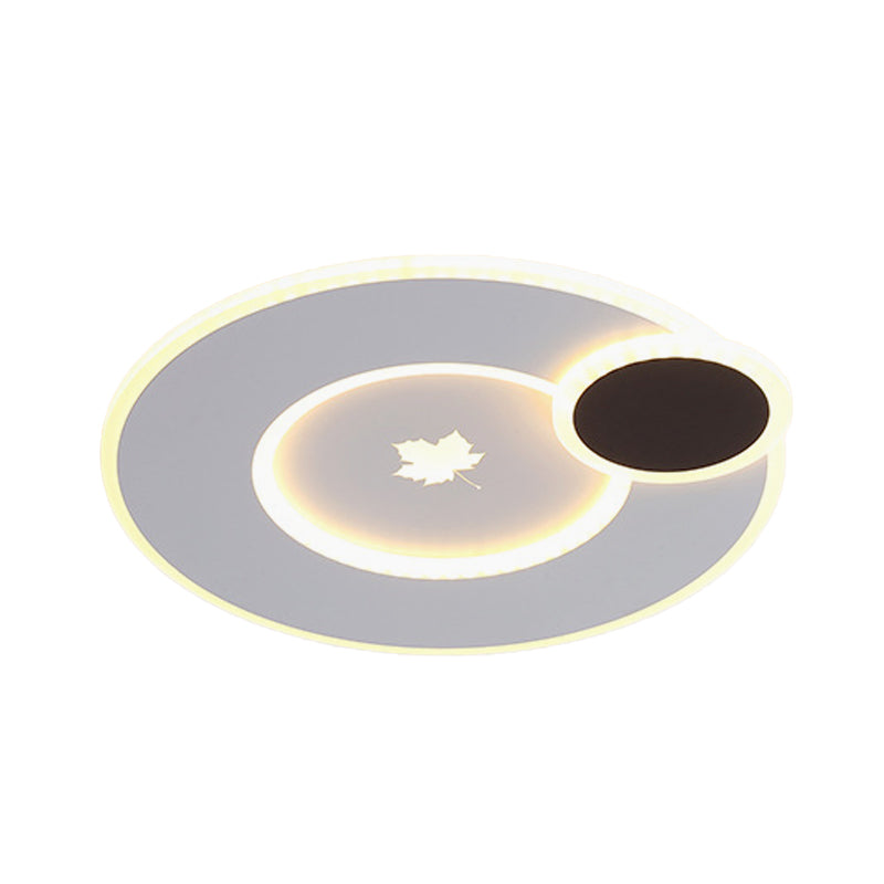 Modern Acrylic Led Flush Mount Light Fixture With Maple Leaf Pattern - 16/19.5 Wide Black/White