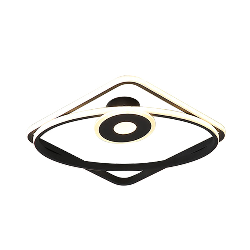 Led Geometric Flush Mount Ceiling Light Fixture In Contemporary White/Black With Acrylic Shade