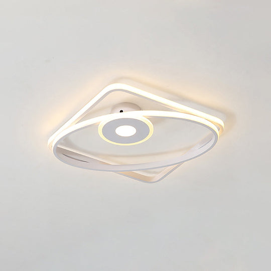 Led Geometric Flush Mount Ceiling Light Fixture In Contemporary White/Black With Acrylic Shade White