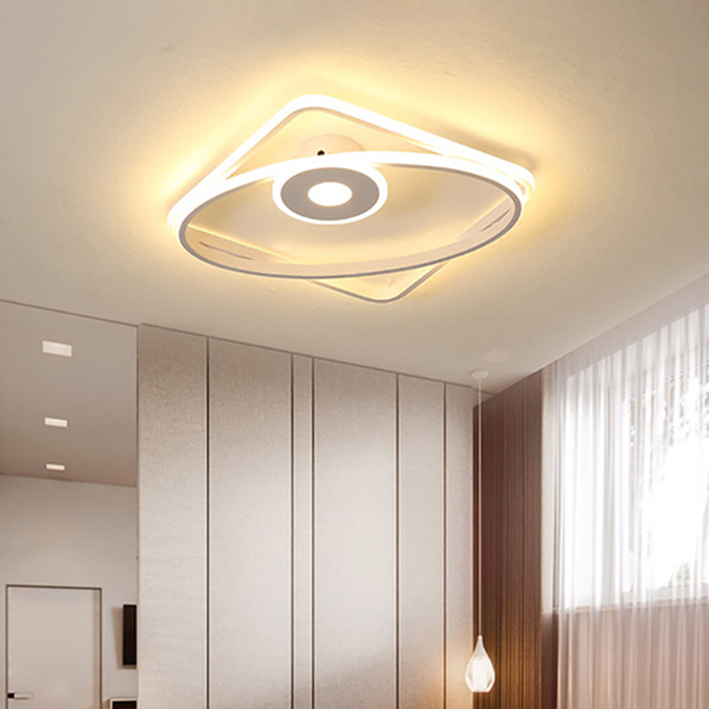 Led Geometric Flush Mount Ceiling Light Fixture In Contemporary White/Black With Acrylic Shade