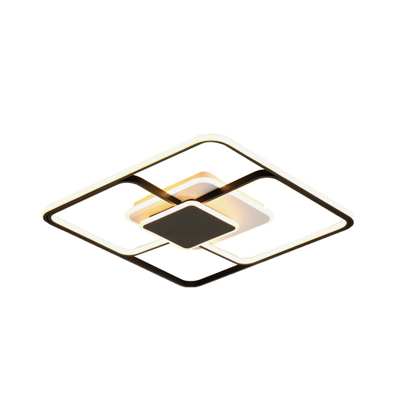 Modern Black Square Led Ceiling Mount Light Fixture With Acrylic Shade - 16.5/20.5 Wide