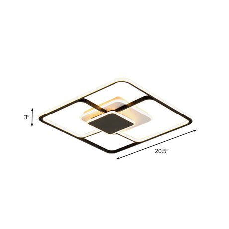 Modern Black Square Led Ceiling Mount Light Fixture With Acrylic Shade - 16.5’/20.5’ Wide