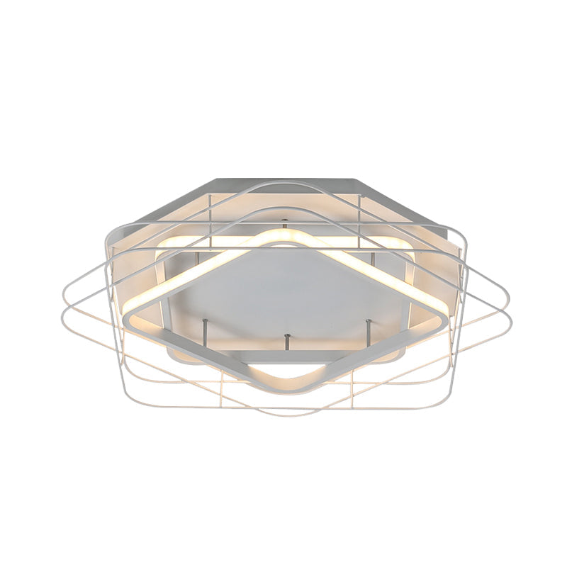 Modernist Acrylic Square Frame Flush Mount Lamp: 20.5/25 Wide Black/White Led Ceiling Fixture For
