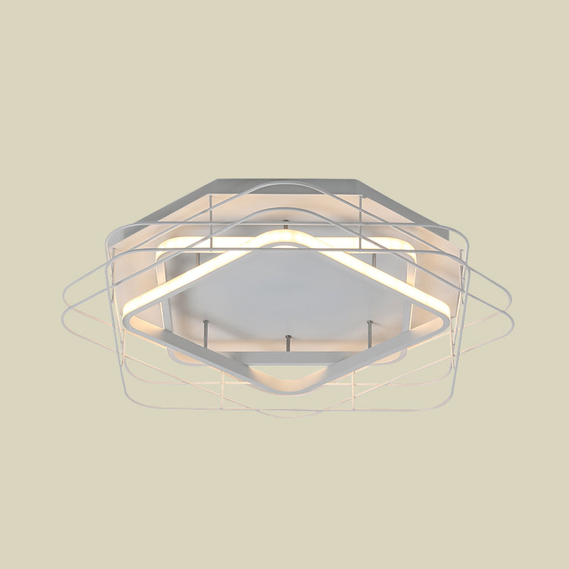 Modernist Acrylic Square Frame Flush Mount Lamp: 20.5’/25’ Wide Black/White Led Ceiling Fixture