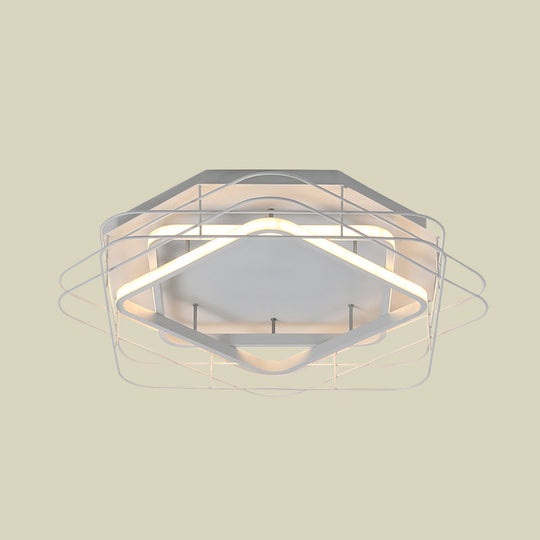 Modernist Acrylic Square Frame Flush Mount Lamp: 20.5’/25’ Wide Black/White Led Ceiling Fixture