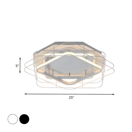 Modernist Acrylic Square Frame Flush Mount Lamp: 20.5’/25’ Wide Black/White Led Ceiling Fixture