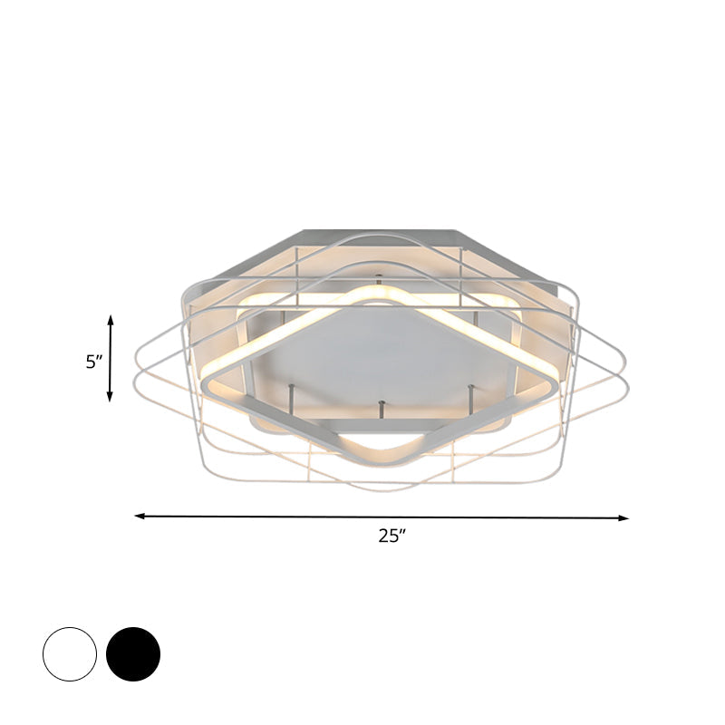 Modernist Acrylic Square Frame Flush Mount Lamp: 20.5/25 Wide Black/White Led Ceiling Fixture For