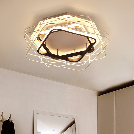 Modernist Acrylic Square Frame Flush Mount Lamp: 20.5/25 Wide Black/White Led Ceiling Fixture For