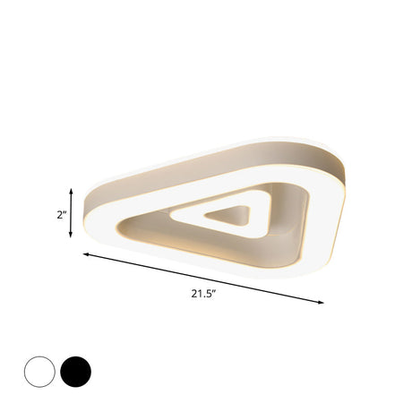 Contemporary Triangular Flush Mount Led Ceiling Light - 18/21.5 Wide Black/White Ideal For Bedrooms