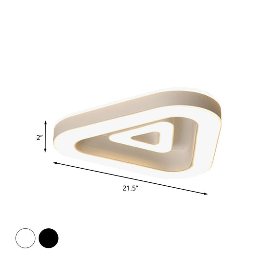 Contemporary Triangular Flush Mount Led Ceiling Light - 18/21.5 Wide Black/White Ideal For Bedrooms