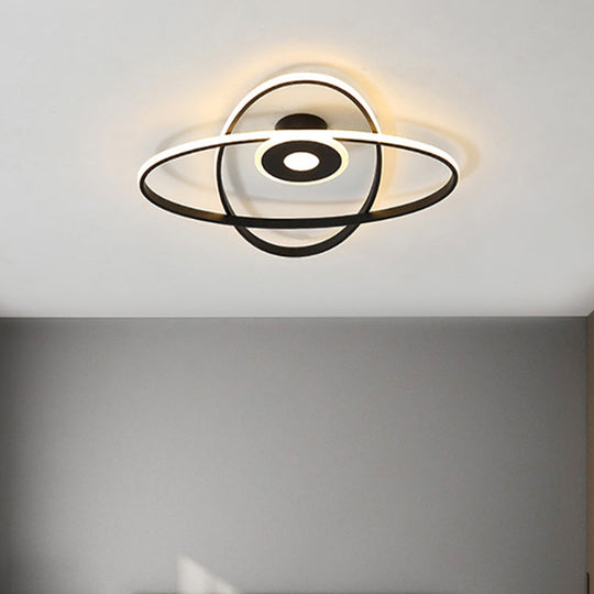Contemporary Black/White Led Flush Mount Ceiling Light With Oval Frame Acrylic Shade - Warm/White
