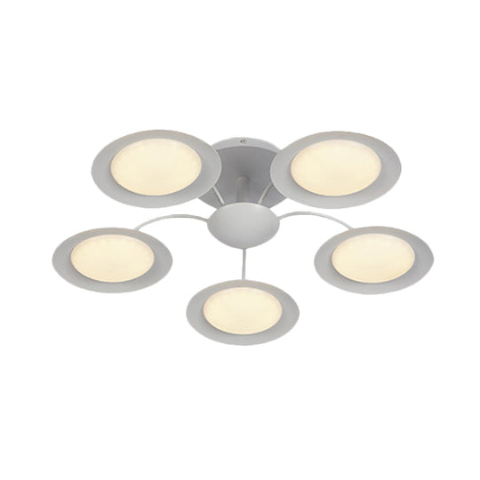 Contemporary 5-Head Radial White Led Semi Flush Mount Light With Acrylic Shade