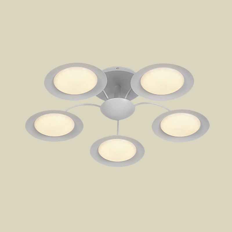 Contemporary 5-Head Radial White Led Semi Flush Mount Light With Acrylic Shade
