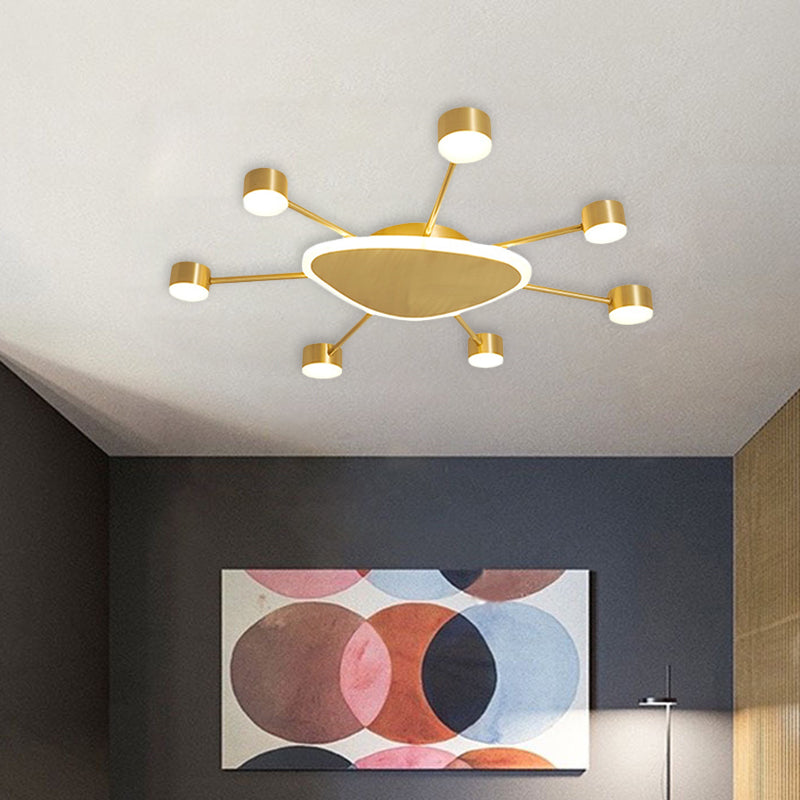 Modern Metal Brass Starburst Led Ceiling Light - Triangular 14’/24.5’ Wide Flush Mount With