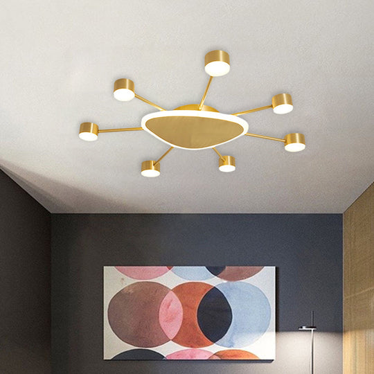 Modern Metal Brass Starburst Led Ceiling Light - Triangular 14’/24.5’ Wide Flush Mount With