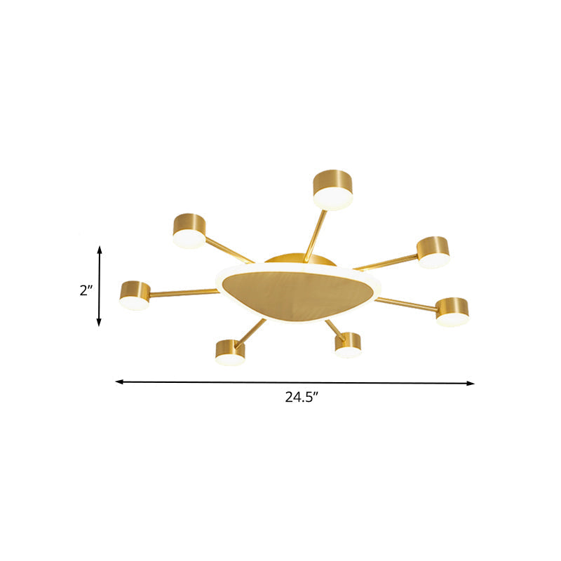 Modern Metal Brass Starburst Led Ceiling Light - Triangular 14/24.5 Wide Flush Mount With Drum