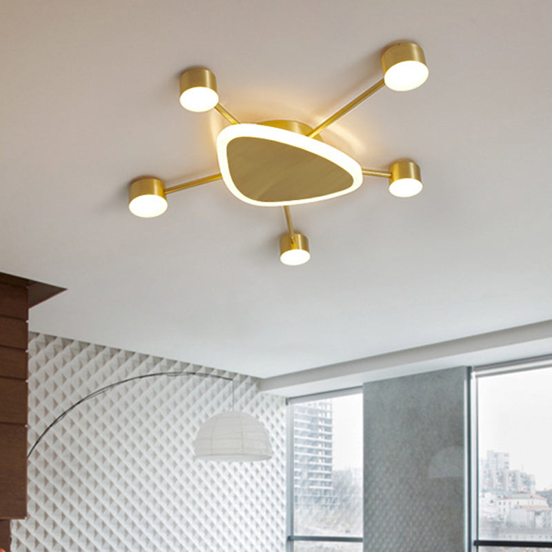 Modern Metal Brass Starburst Led Ceiling Light - Triangular 14’/24.5’ Wide Flush Mount With